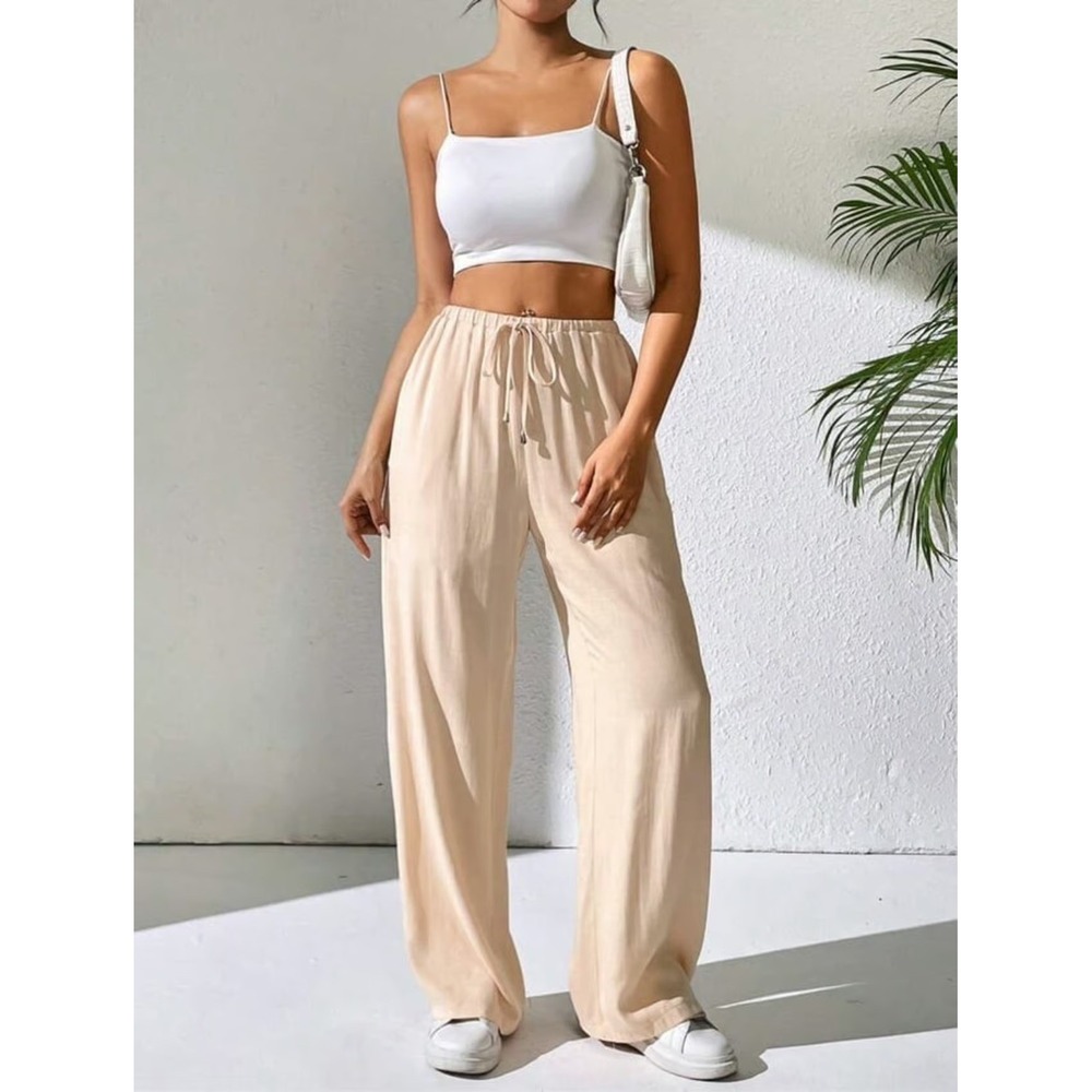 NWT Shop Neighbor Wide Leg Trousers Womens S Ivory Linen Blend Euro Summer Chic